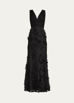 Aidan MattoxEmbroidered Floral Applique Gown