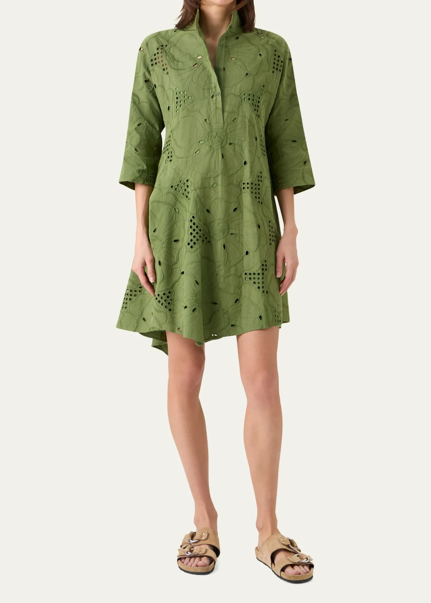 Akris puntoFloral Eyelet Embroidered Asymmetric Mini Shirtdress