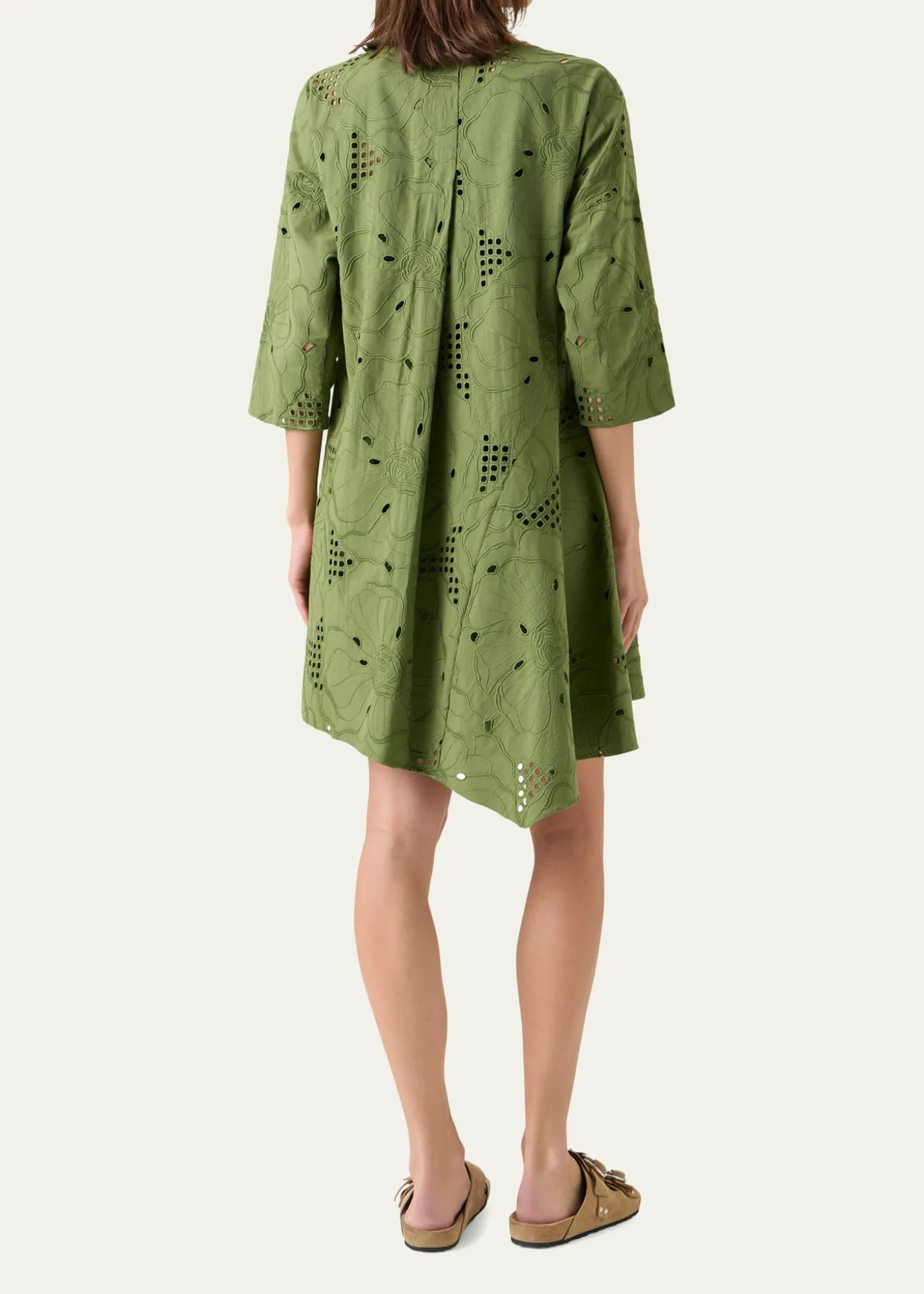 Akris puntoFloral Eyelet Embroidered Asymmetric Mini Shirtdress