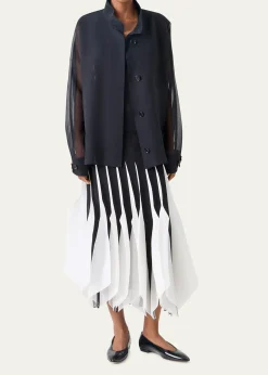AkrisRibbon Inset Panama Silk Organza Midi Skirt
