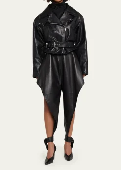 ALAIALeather Pointed Ruffle Ankle-Tie Pants