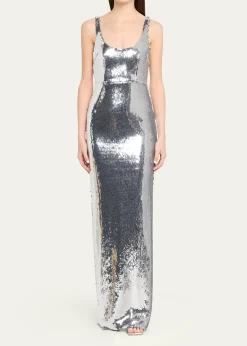 Alex PerrySleeveless Sequined Column Singlet Gown