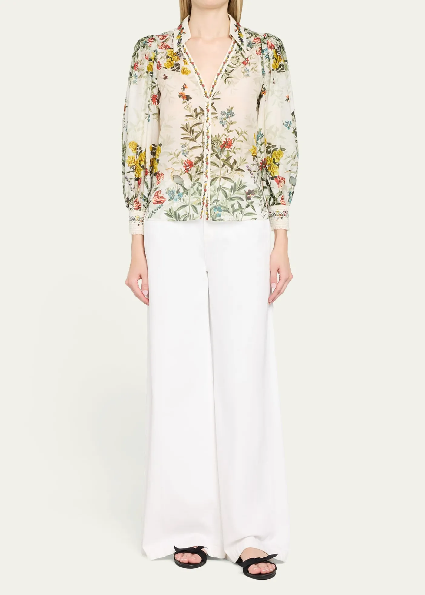 ALICE + OLIVIACharis Floral Button-Front Blouse