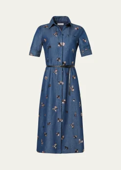 AltuzarraKieran Sequined Floral Denim Midi Shirtdress With Belt