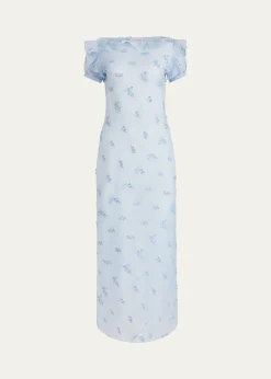 AltuzarraLafont Floral Embroidered Puff-Sleeve Maxi Dress