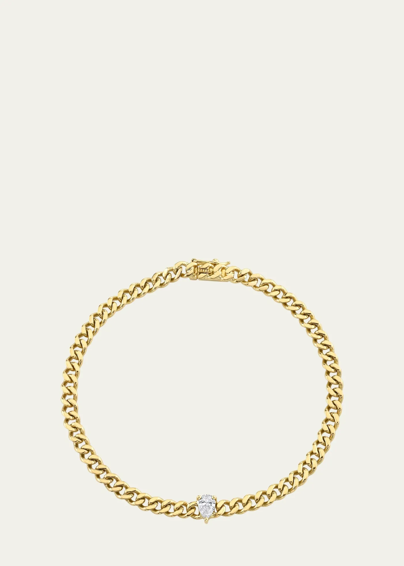 Anita Ko18K Yellow Gold Small Cuban Link Bracelet with Pear Diamond Center