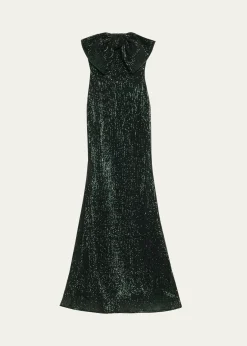 Badgley MischkaStrapless Bow-Front Sequin Gown
