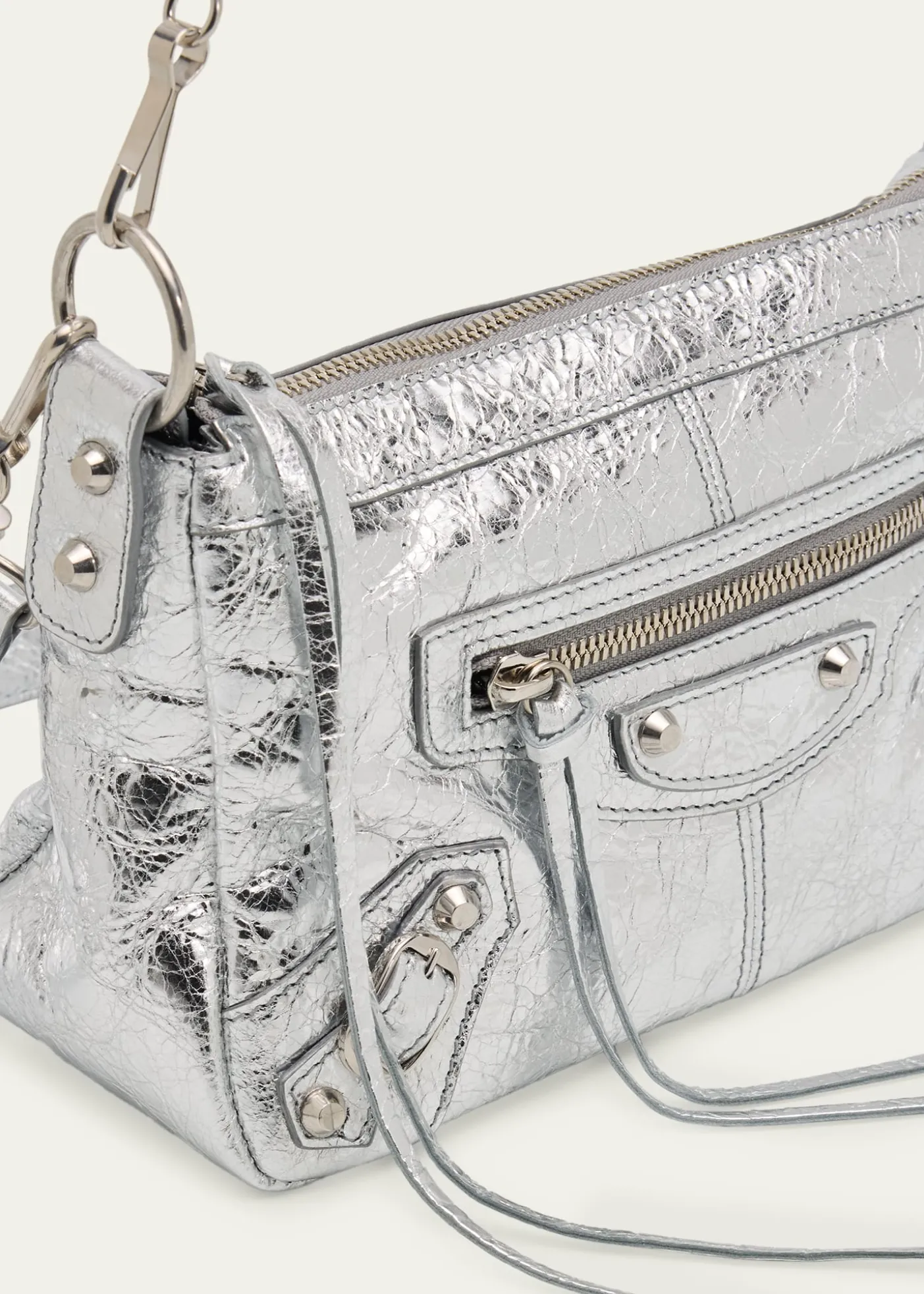 BalenciagaLe City Mini Metallic Leather Moto Shoulder Bag
