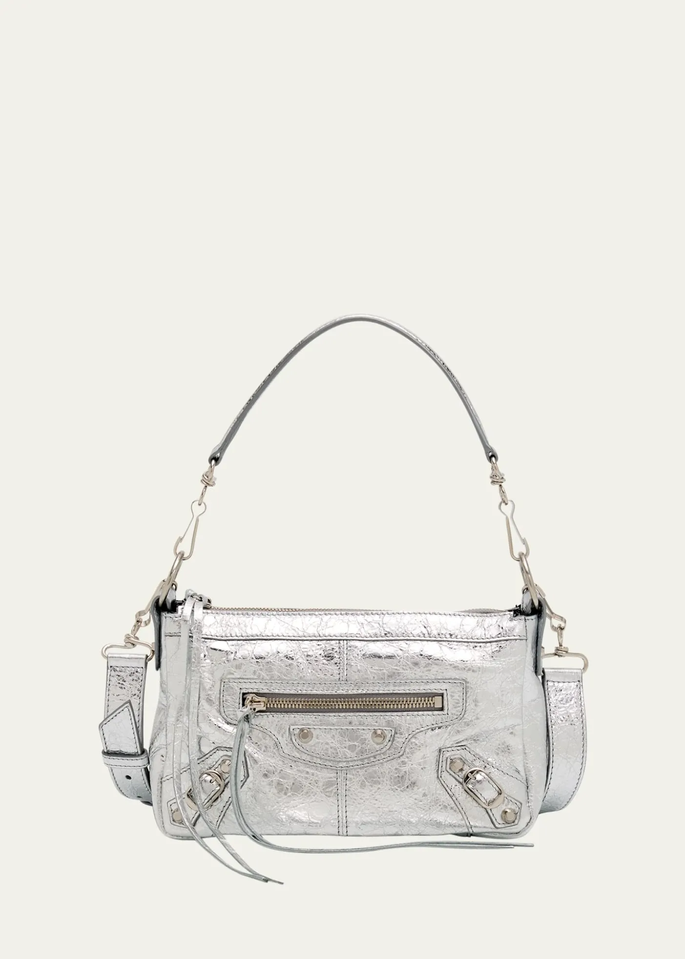 BalenciagaLe City Mini Metallic Leather Moto Shoulder Bag