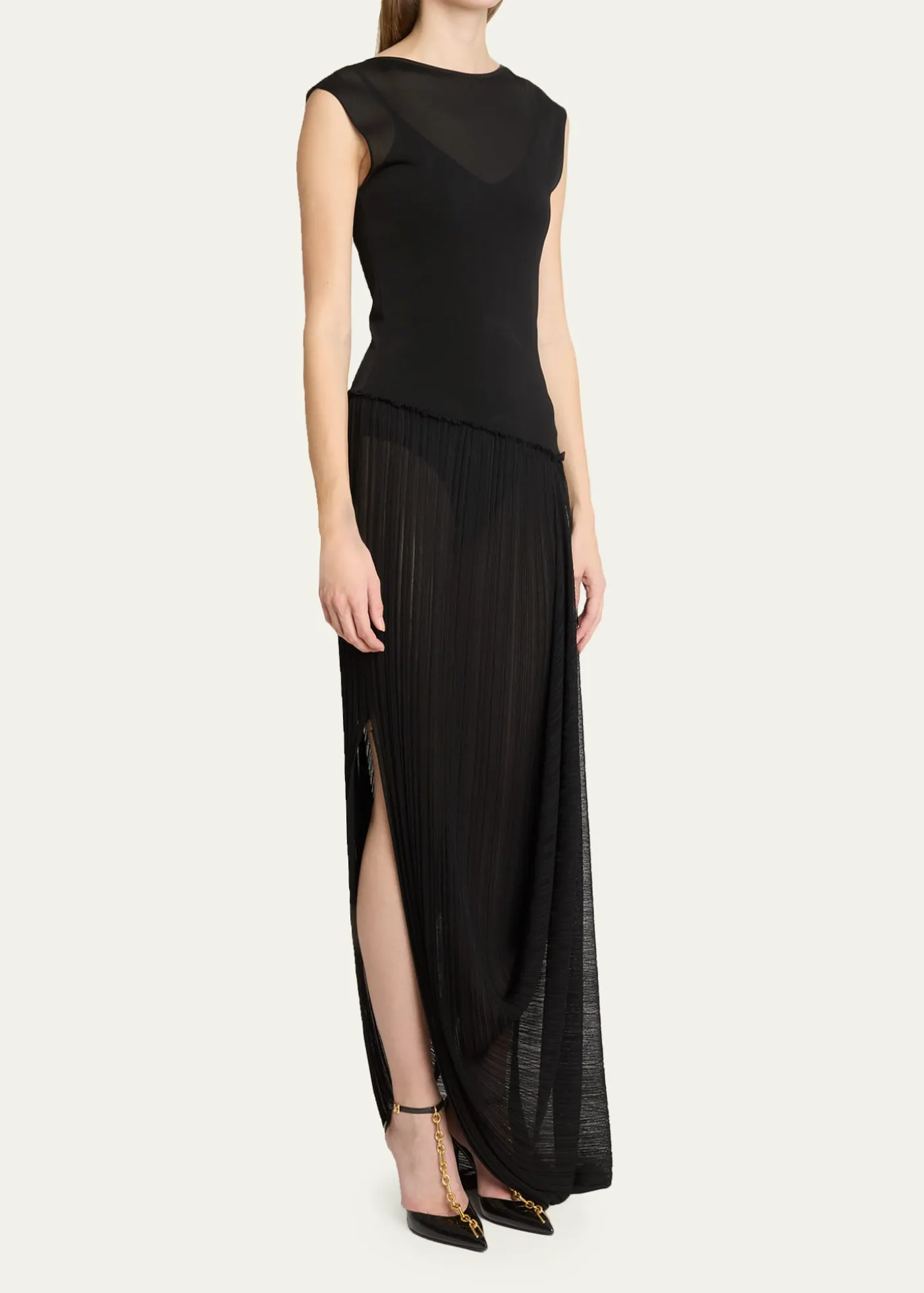 BalmainFlechage Semi-Sheer Draped Dress