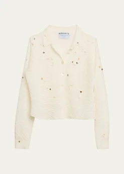 BERNADETTETurner Embellished Check Linen Button-Down Shirt