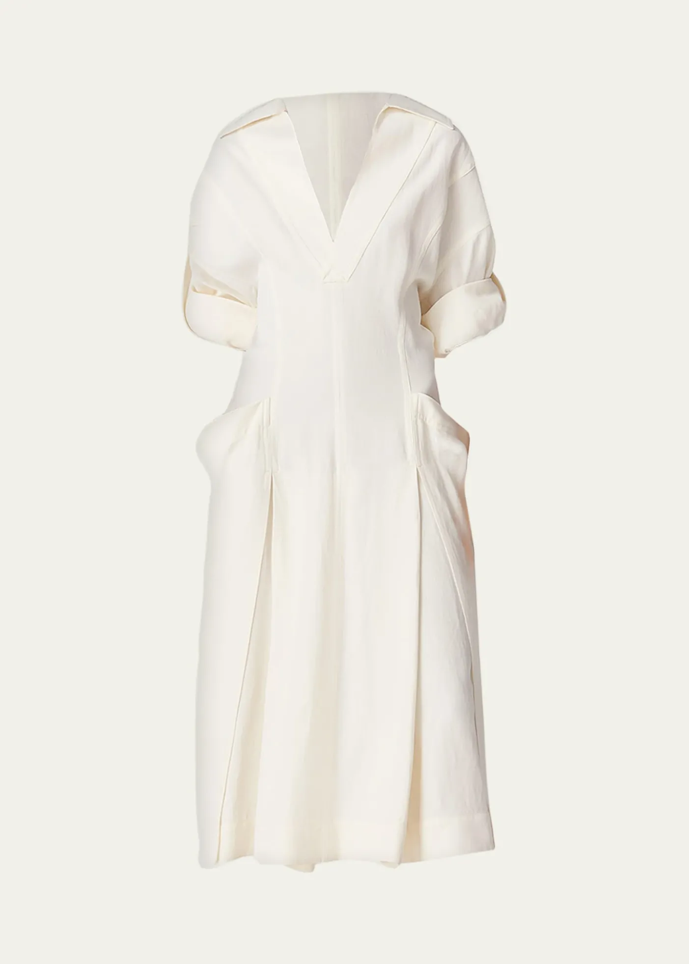 Bottega VenetaFit-and-Flare Grainy Midi Dress with Frog Embellishments