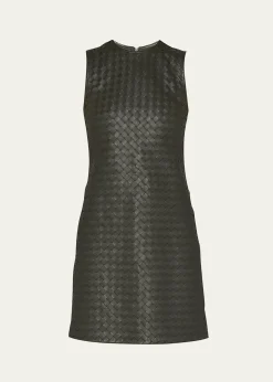 Bottega VenetaLeather Intrecciato Weave Mini Dress