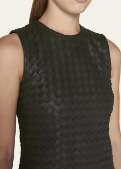Bottega VenetaLeather Intrecciato Weave Mini Dress