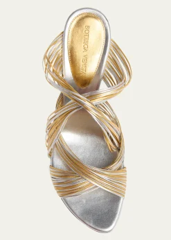 Bottega Veneta90mm Rana Metallic Leather Tubular Mules