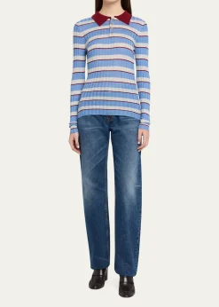 Brandon MaxwellJoni Knit Polo Long-Sleeve Shirt