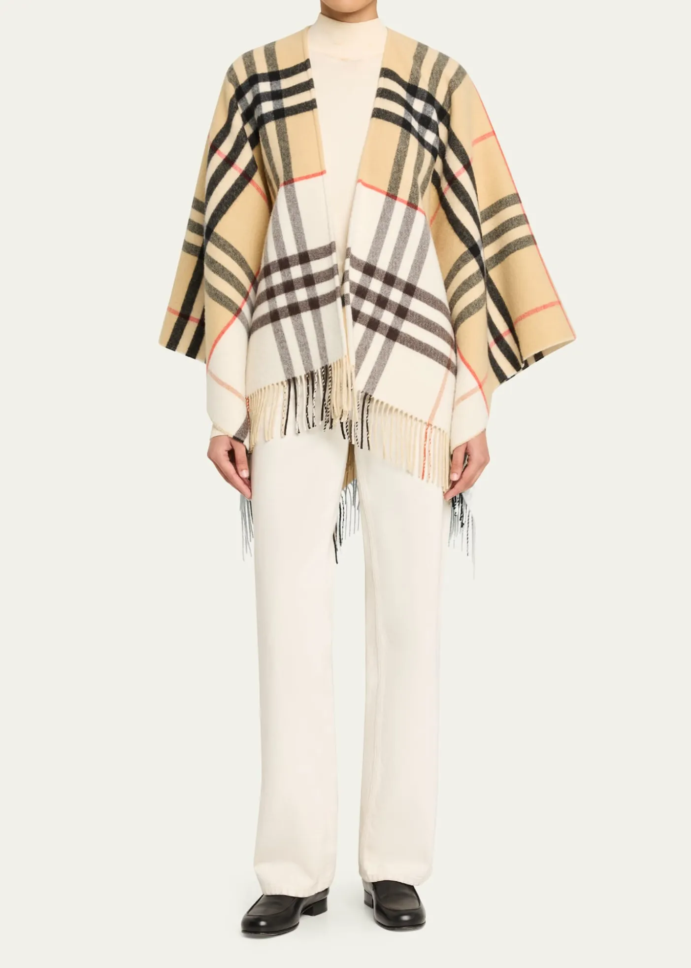 BurberryContrast Check Cashmere-Wool Cape
