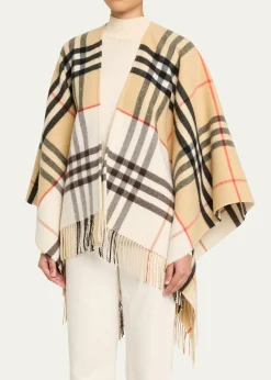 BurberryContrast Check Cashmere-Wool Cape
