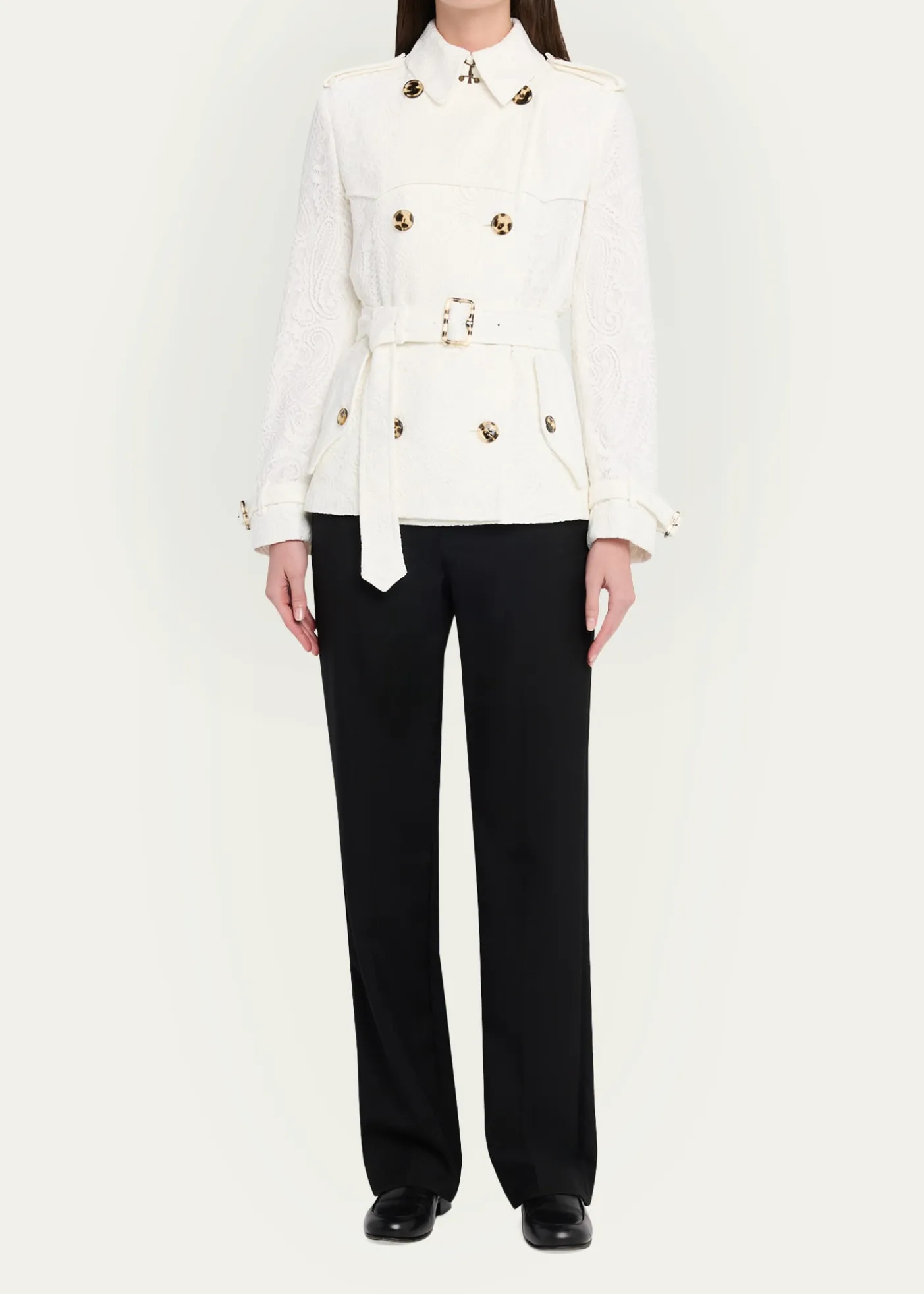 BurberryFoxfield Lace Double-Breasted Short Trench Jacket