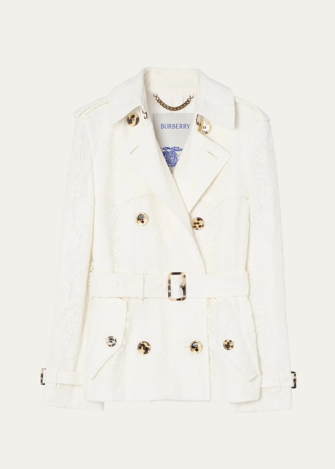 BurberryFoxfield Lace Double-Breasted Short Trench Jacket