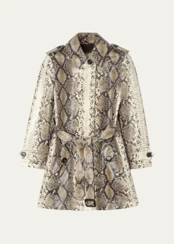 BurberryStonehaven Python-Print Coated Short Car Coat