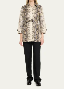 BurberryStonehaven Python-Print Coated Short Car Coat