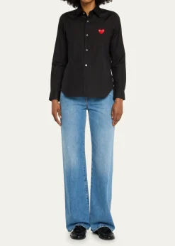 CDG PlayLogo-Patch Woven Cotton Button-Front Shirt