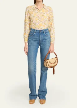 ChloeFloral-Print Wool Knit Polo Sweater