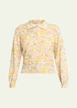 ChloeFloral-Print Wool Knit Polo Sweater