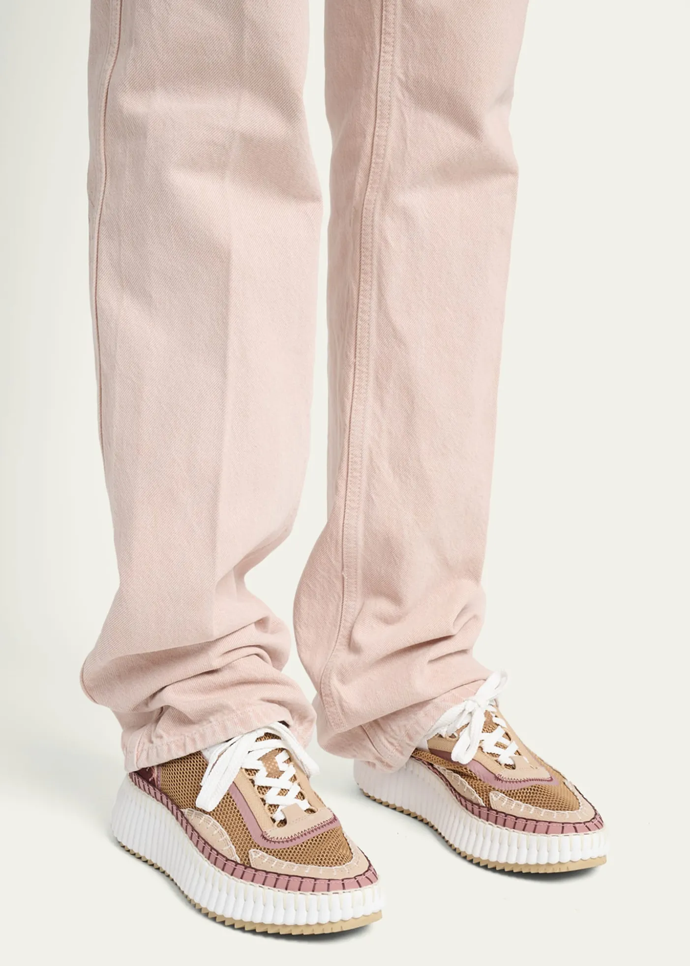 ChloeNama Colorblocked Mesh and Mixed Leather Platform Sneakers