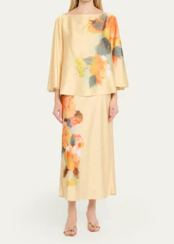 Cinq a SeptCarole Watercolor Floral Midi Skirt