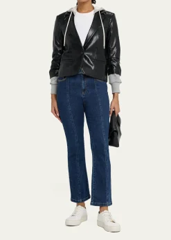 Cinq a SeptHooded Vegan Leather Combo Blazer