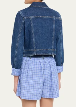 Cinq a SeptLexie Gingham-Cuff Cropped Denim Jacket