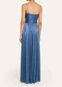 CostarellosSireen Metallic Georgette Sleeveless Crisscross Gown