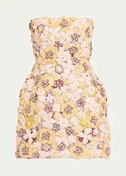CostarellosSirra Strapless Embroidered Floral Applique Mini Dress
