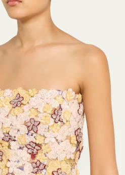 CostarellosSirra Strapless Embroidered Floral Applique Mini Dress
