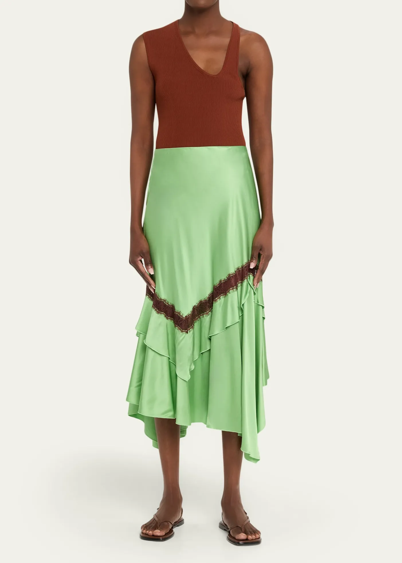 Diane von FurstenbergSylvie Lace-Inset Satin Midi Skirt