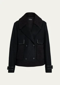 Emporio ArmaniDouble-Breasted Peacoat with Faux Leather Trim