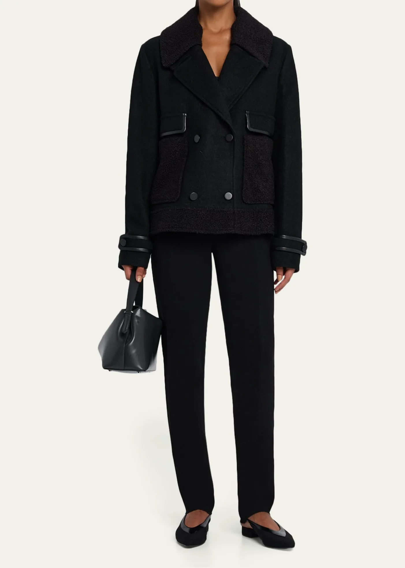 Emporio ArmaniDouble-Breasted Peacoat with Faux Leather Trim