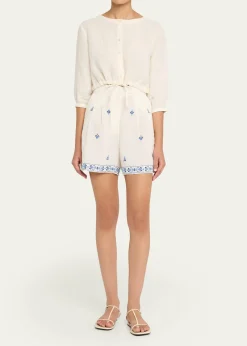 EMPORIO SIRENUSEBeatrice Astragal Embroidered Linen Shorts