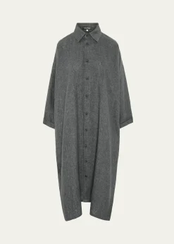 EskandarHeavyweight Delave Linen Wide A-Line Shirt Dress With Collar