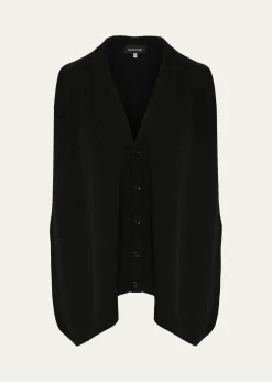 EskandarPlain Cashmere A-Line Sleeveless V-Neck Cardigan (Mid Plus Length)