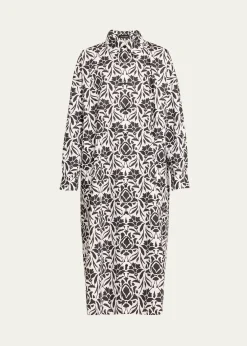 EskandarPrinted Wide A-line Shirtdress