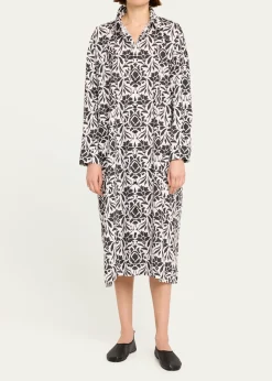 EskandarPrinted Wide A-line Shirtdress