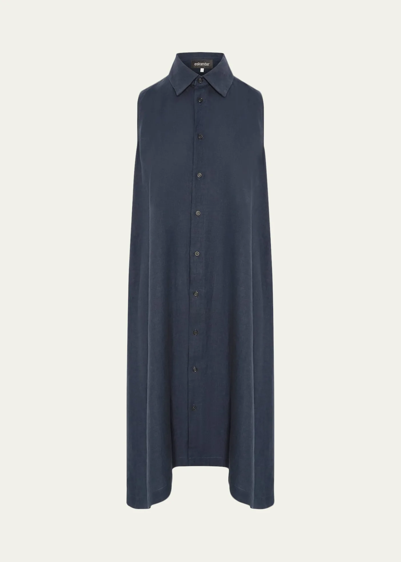 EskandarSide Pleated Sleeveless Midi Shirtdress with Collar