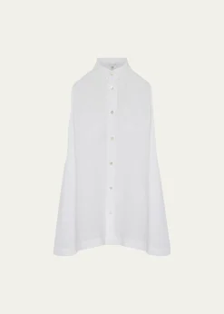 EskandarSide Pleated Sleeveless Shirt With Collar - Long Length