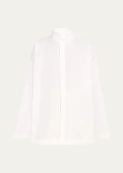 EskandarSlim A-Line Double Stand Collar Shirt with Stepped Insert (Long Length)