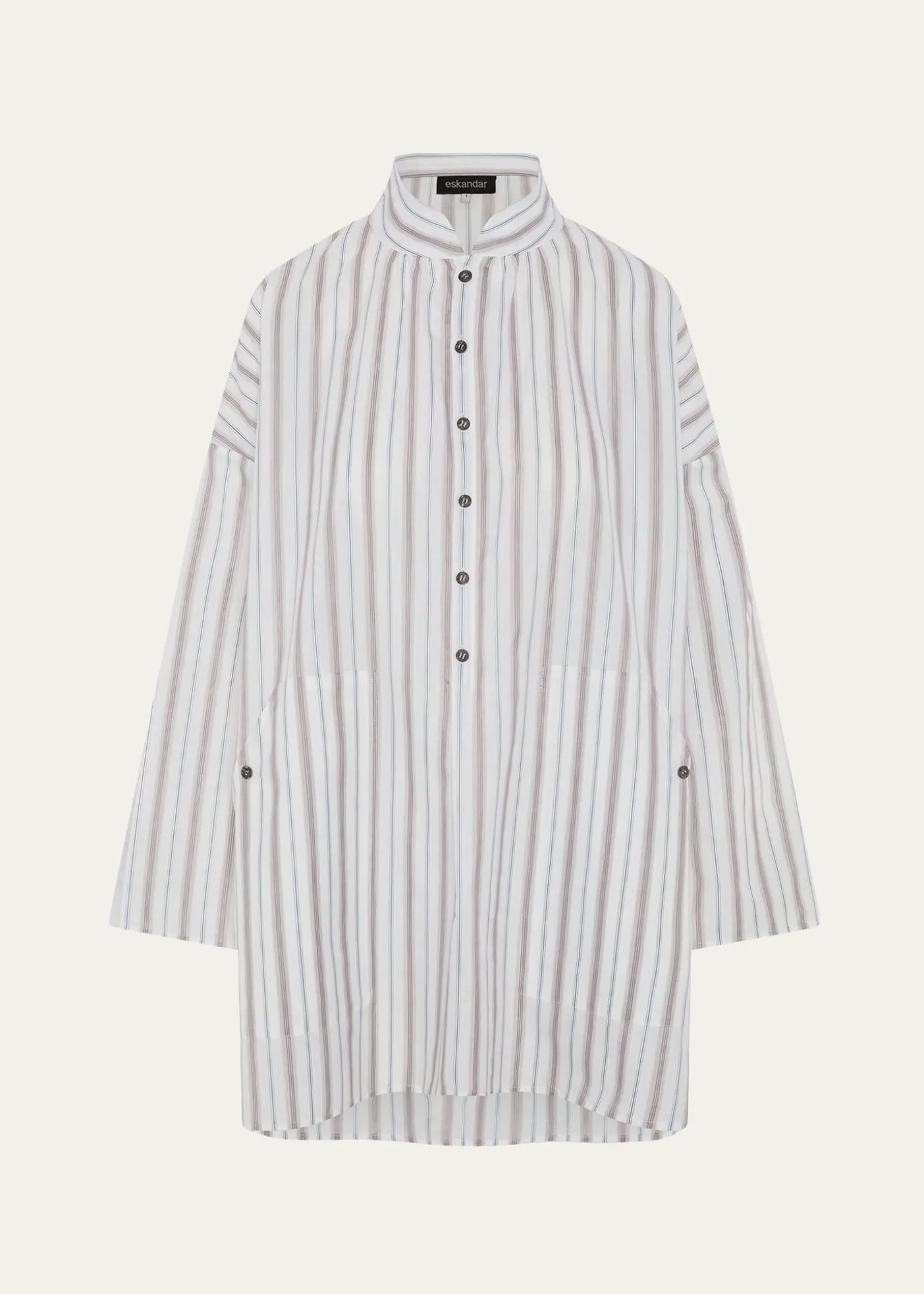 EskandarSloped Shoulder Wide A-Line Artists Smock With Pleated Collar - Long Plus Length