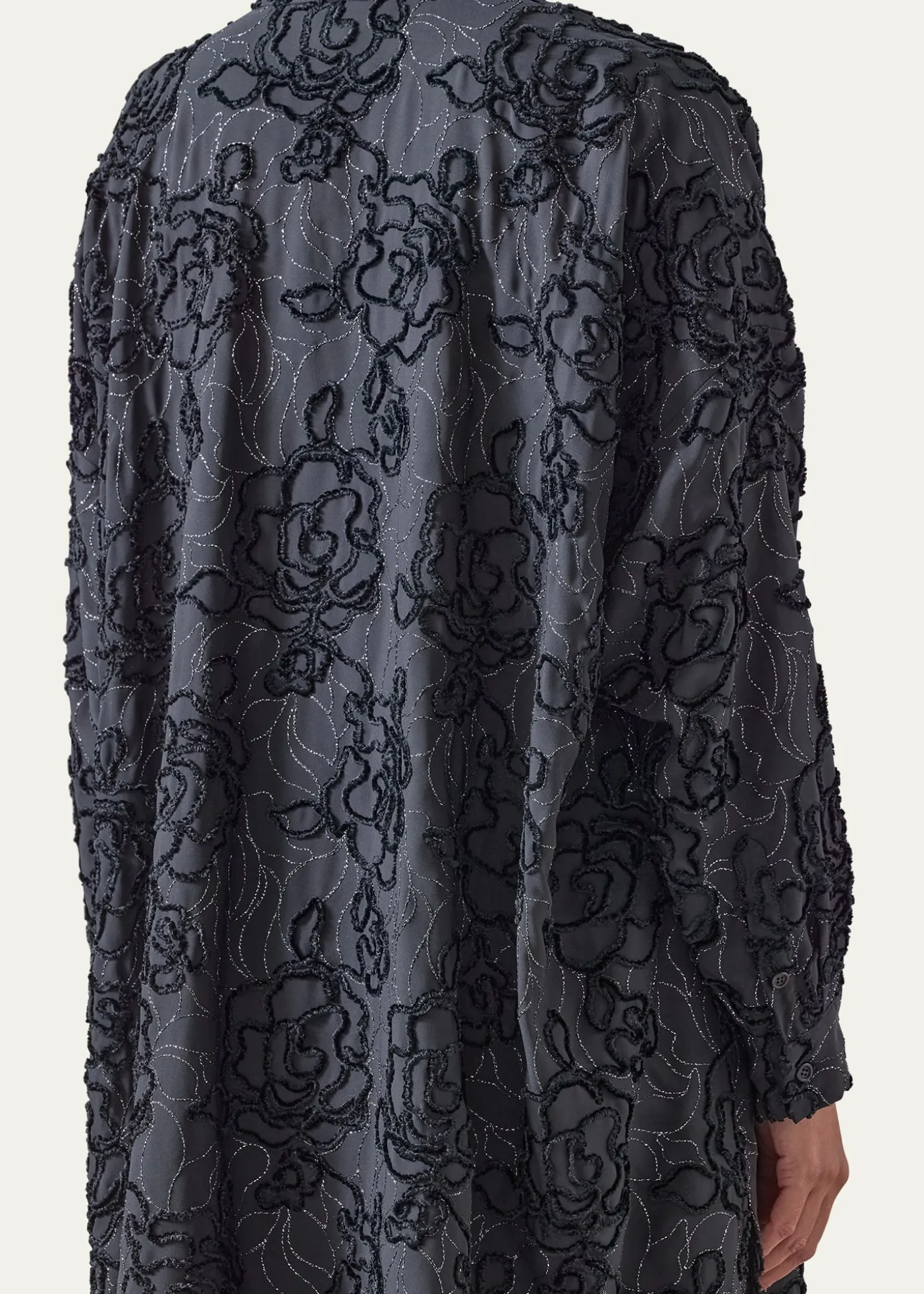 EskandarWide A-Line Collarless Shirt With Slits (Very Long Length)