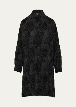 EskandarWide A-Line Collarless Shirt With Slits (Very Long Length)